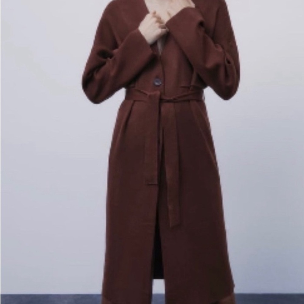 Zara knit brown coat oversized no belt included size S - Picture 2 of 12